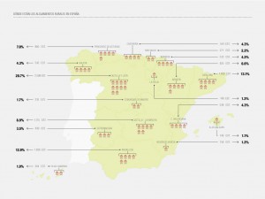 Mapa de ubicación de los alojamientos rurales. Clicar para ver más grande.