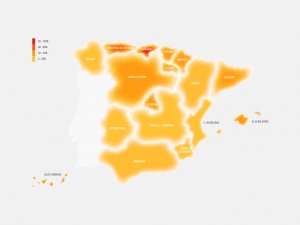 Mapa de alojamientos por densidad. Fuente: ClubRural.com